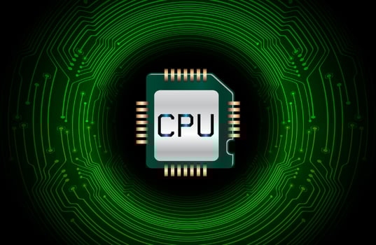 Modern Cybersecurity CPU Chip on Technology Background vector