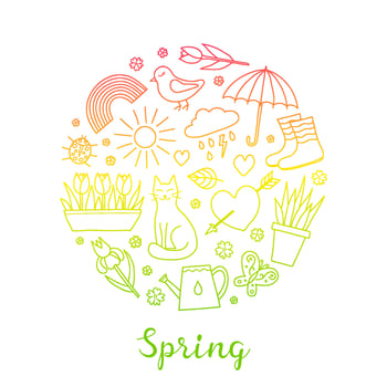 Hand drawn spring items in circle. vector