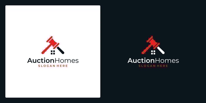 auction house vector illustration logo design. house and hammer logo. premium vector