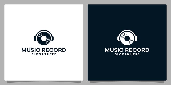 Logo design template Music. Logo headphone with vinyl record vector design. Premium vector