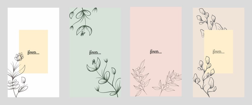 Background template with copy space for text and line drawings flowers in pastel colors. Editable vector banner for social media post, card, cover, invitation, poster, mobile apps, web ads