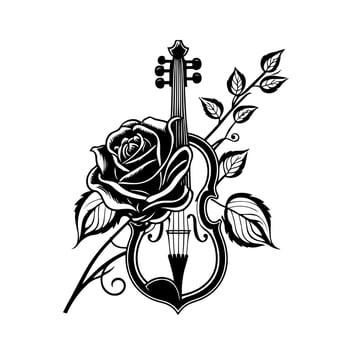 Romantic violin with blooming rose. Elegant vector illustration for music, art, and culture-themed designs, invitations, and cards. Isolated on white.