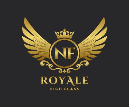 Golden Letter NF template logo Luxury gold letter with crown. Monogram alphabet . Beautiful royal initials letter. vector