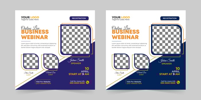Editable business webinar conference square social media post and digital marketing promotion advertising banner design template vector