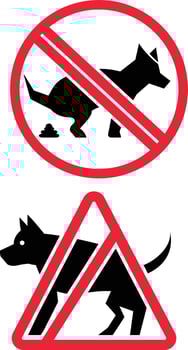 No dog pooping in the area or dogs prohibited  sign vector illustration