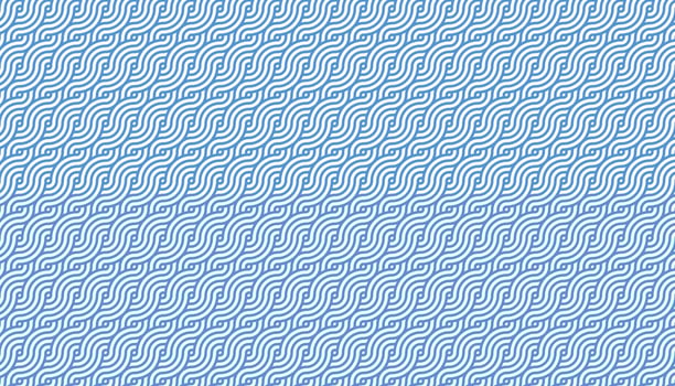 Blue and white japanese overlapping wave pattern for textile print. Wavy stripes texture vector background.