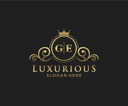 Initial GE Letter Royal Luxury Logo template in vector art for Restaurant, Royalty, Boutique, Cafe, Hotel, Heraldic, Jewelry, Fashion and other vector illustration.