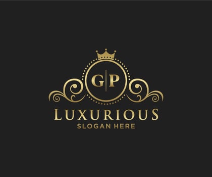 Initial GP Letter Royal Luxury Logo template in vector art for Restaurant, Royalty, Boutique, Cafe, Hotel, Heraldic, Jewelry, Fashion and other vector illustration.