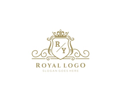 Initial RY Letter Luxurious Brand Logo Template, for Restaurant, Royalty, Boutique, Cafe, Hotel, Heraldic, Jewelry, Fashion and other vector illustration.