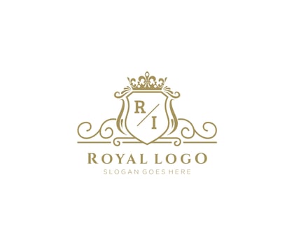 Initial RI Letter Luxurious Brand Logo Template, for Restaurant, Royalty, Boutique, Cafe, Hotel, Heraldic, Jewelry, Fashion and other vector illustration.