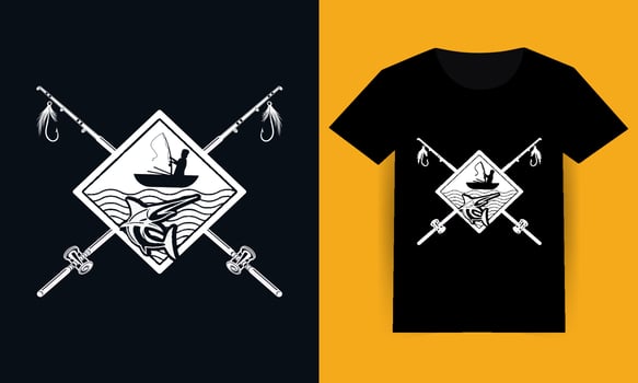 River fishing catch t-shirt print template with northern pike jumping out from water and catching bite on hook, sheatfish or catfish engraved vector. vector