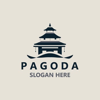 Pagoda culture logo vintage design illustration, temple heritage building vector