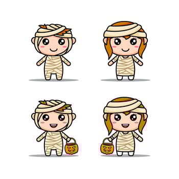 Cute mummy costumed characters bundle suitable for kids products vector