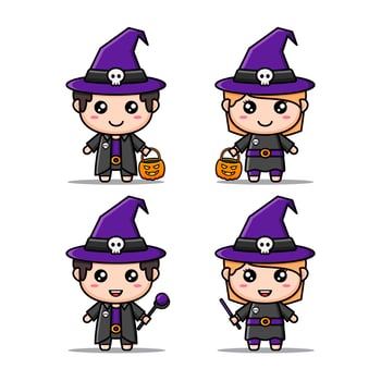Cute witch characters bundle suitable for kids products vector