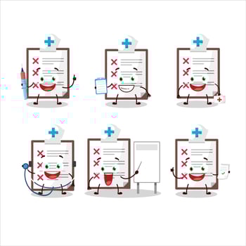 Doctor profession emoticon with clipboard with cross check cartoon character vector