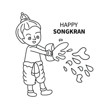 happy songkran festival line art vector