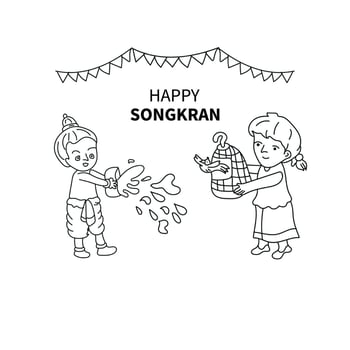 happy songkran festival line art vector