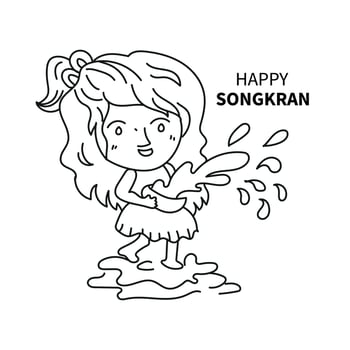 happy songkran festival line art vector