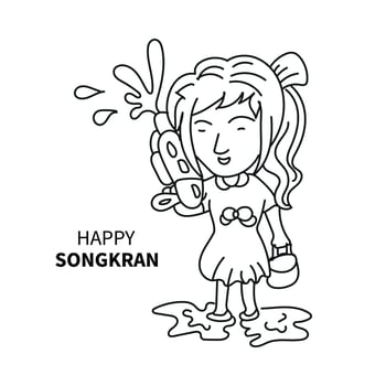 happy songkran festival line art vector