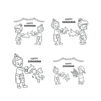 happy songkran festival line art vector