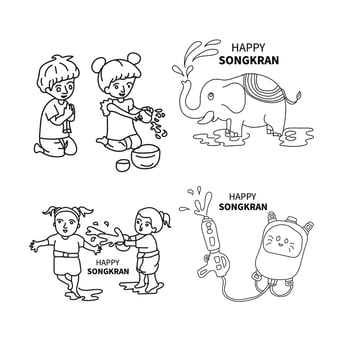 happy songkran festival line art vector