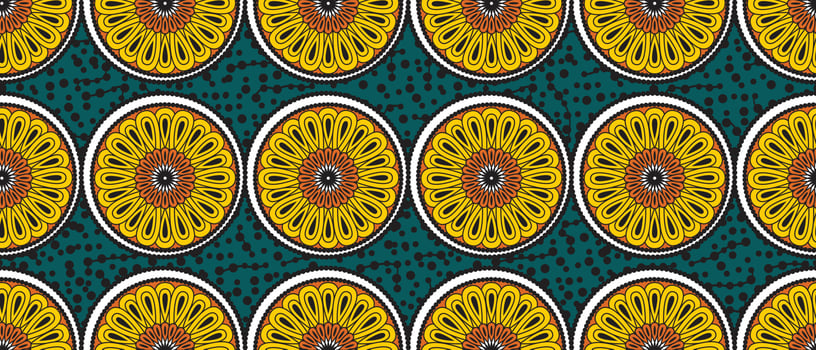 African ethnic traditional green pattern. seamless beautiful Kitenge, chitenge,Ankara style. fashion design in colorful. Geometric circle abstract motif. Floral Ankara prints, African wax prints vector
