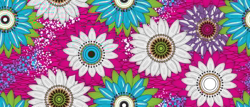 African wax print pattern. seamless beautiful Kitenge, chitenge, dutch wax, and Angara style. fashion design in colorful. floral botanical flower on pink background. African Wax Print Fabric. vector