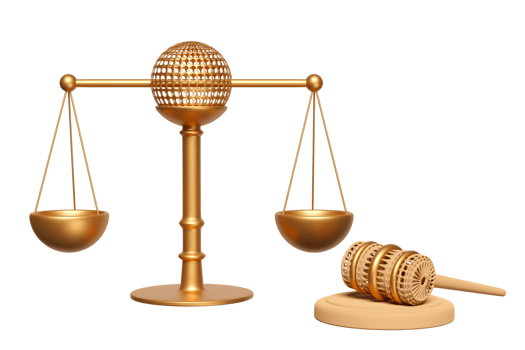 justice scales 3d with wooden judge gavel, hammer auction stand, icon isolated. law, justice system symbol concept, 3d render illustration png