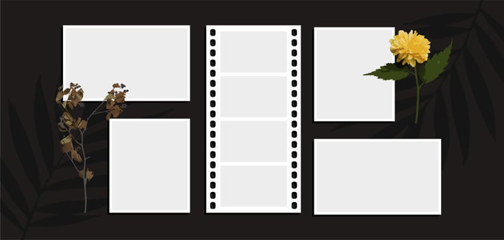 Pictures or photos frame collage. comics page grid layout abstract photo frames and digital photo wall template vector