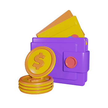 Wallet With Gold Coin and Credit Card 3d icon png