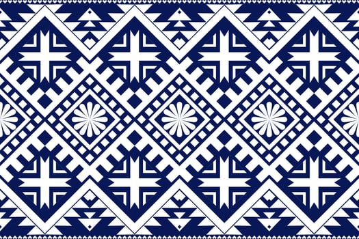 Blue and white geometric ethnic seamless pattern design for wallpaper, background, fabric, curtain, carpet, clothing, and wrapping. vector