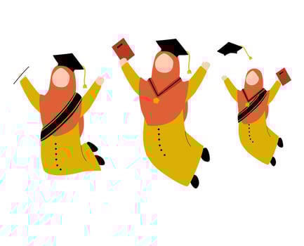 Set of Hijabi Muslim Graduation Jumping Illustration vector