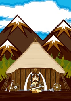 Cute Cartoon Viking Warriors and Homestead Norse History Illustration vector