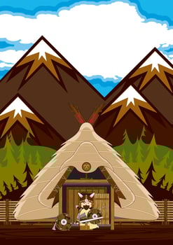 Cute Cartoon Viking Warrior and Homestead Norse History Illustration vector