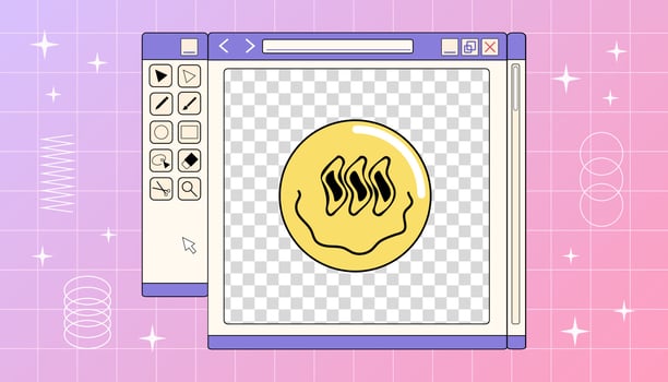 A computer window of retro graphic redactor with smiling face on a gradient background, vector Y2K illustration.