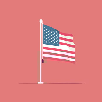 Flag of the united states of america flying on a flagpole vector