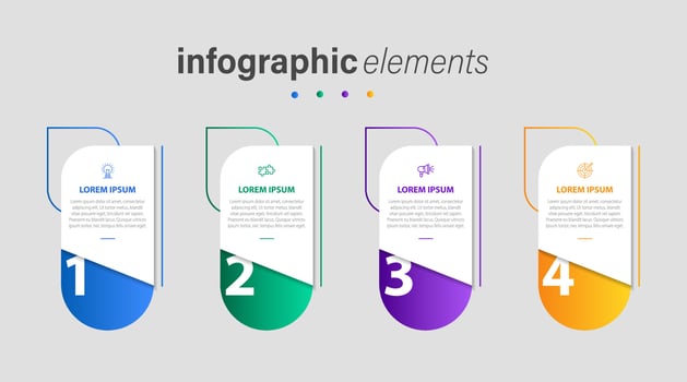 Business infographic elements template design with icons and 4 options or steps. Vector illustration.