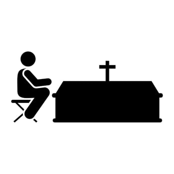 Man coffin grief funeral vector icon