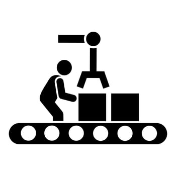 Container, shipping, man, machinery, automation vector icon