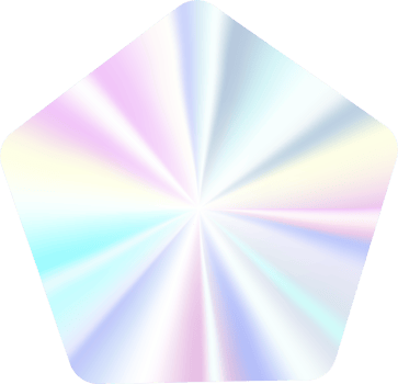 Holographic sticker. Silver label gradient stamp. Metal texture badge. Iridescent rainbow foil in pentagon shape. Neon emblem png
