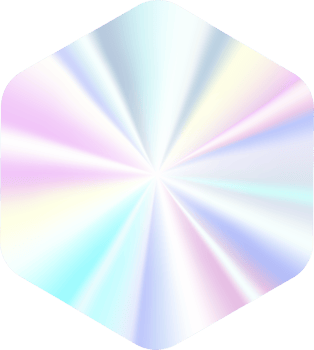 Holographic sticker. Silver label gradient stamp. Metal texture badge. Iridescent rainbow foil in hexagon shape. Neon emblem png