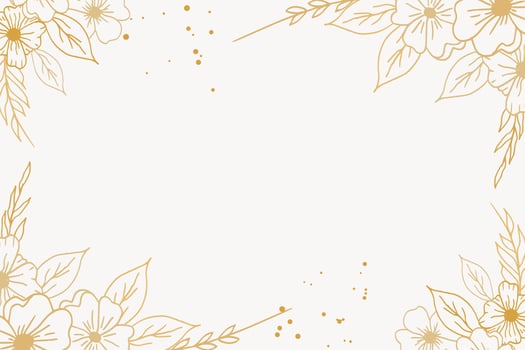 Elegant golden floral background with hand drawn flowers and leaves border vector