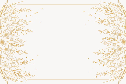 Elegant golden floral background with hand drawn flowers and leaves border vector