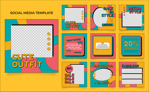 social media template banner fashion sale promotion in retro colorful color vector