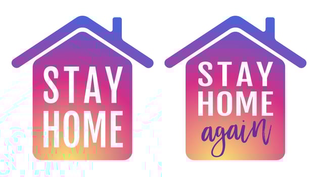 Vector icon of house with text of stay home again