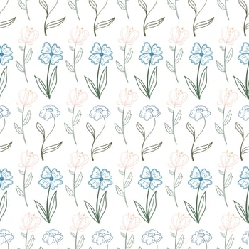 Seamless floral pattern. Flowers with lines in doodle style vector