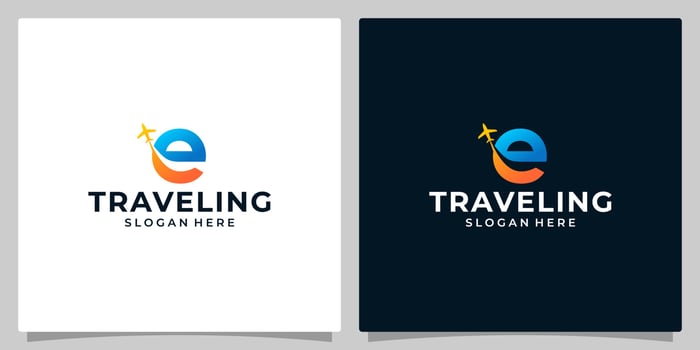 Initial letter e logo design template with Air travel graphic design. Travel vector illustration. Plane icon, symbol, creative.