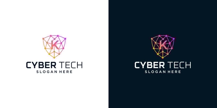 Cyber tech logo design template with initial letter K graphic design vector illustration. Symbol for tech, security, internet, system, Artificial Intelligence and computer.