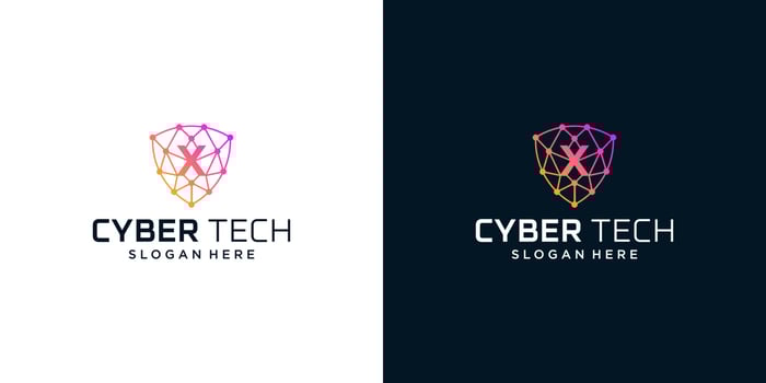 Cyber tech logo design template with initial letter X graphic design vector illustration. Symbol for tech, security, internet, system, Artificial Intelligence and computer.