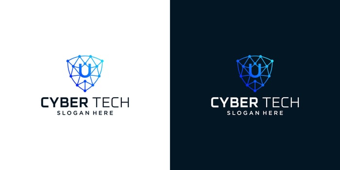 Cyber tech logo design template with initial letter U graphic design vector illustration. Symbol for tech, security, internet, system, Artificial Intelligence and computer.